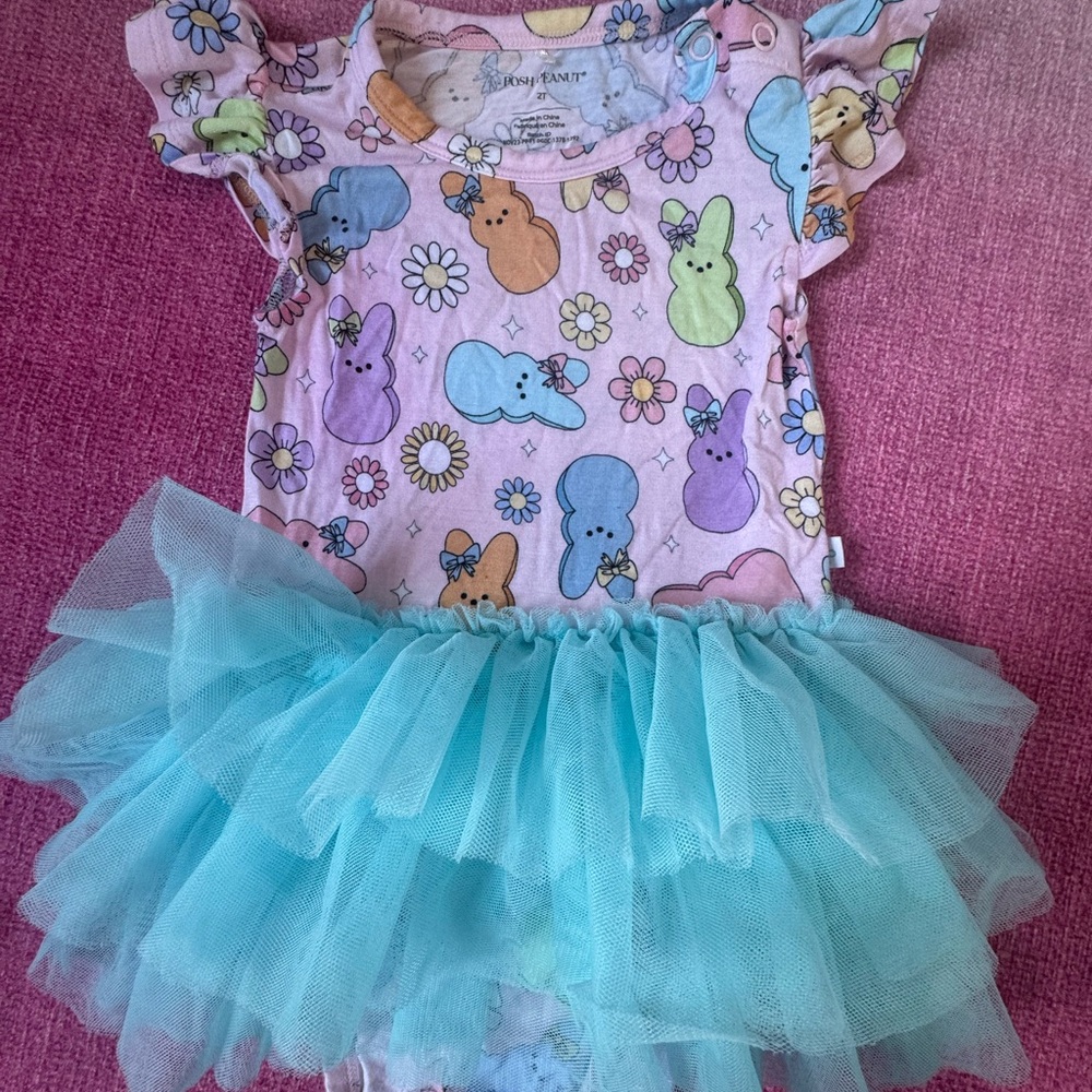Posh Peanut Pink and Blue Bunny Bodysuit